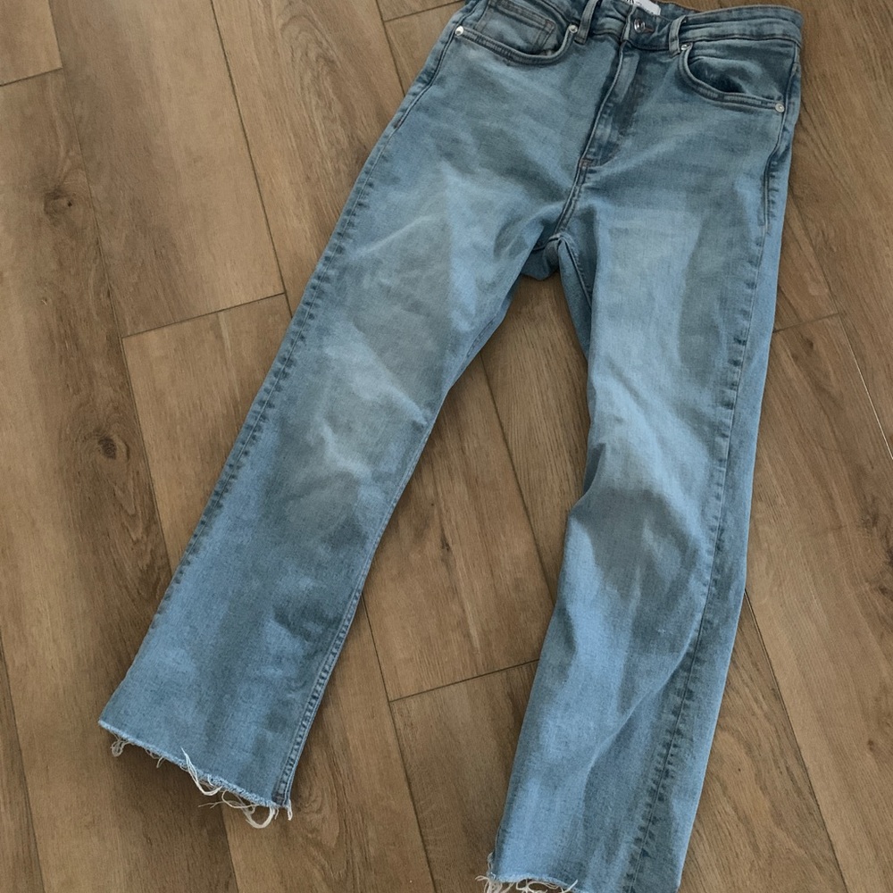 Zara high waisted petite jeans.